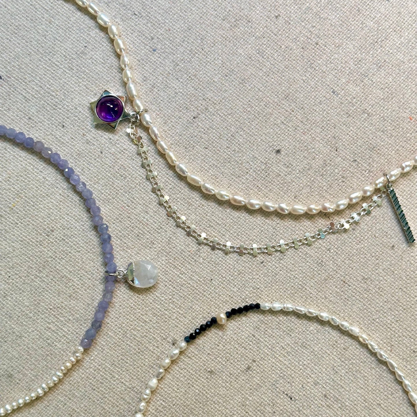 Moonstone And Tanzanite Beaded Necklace