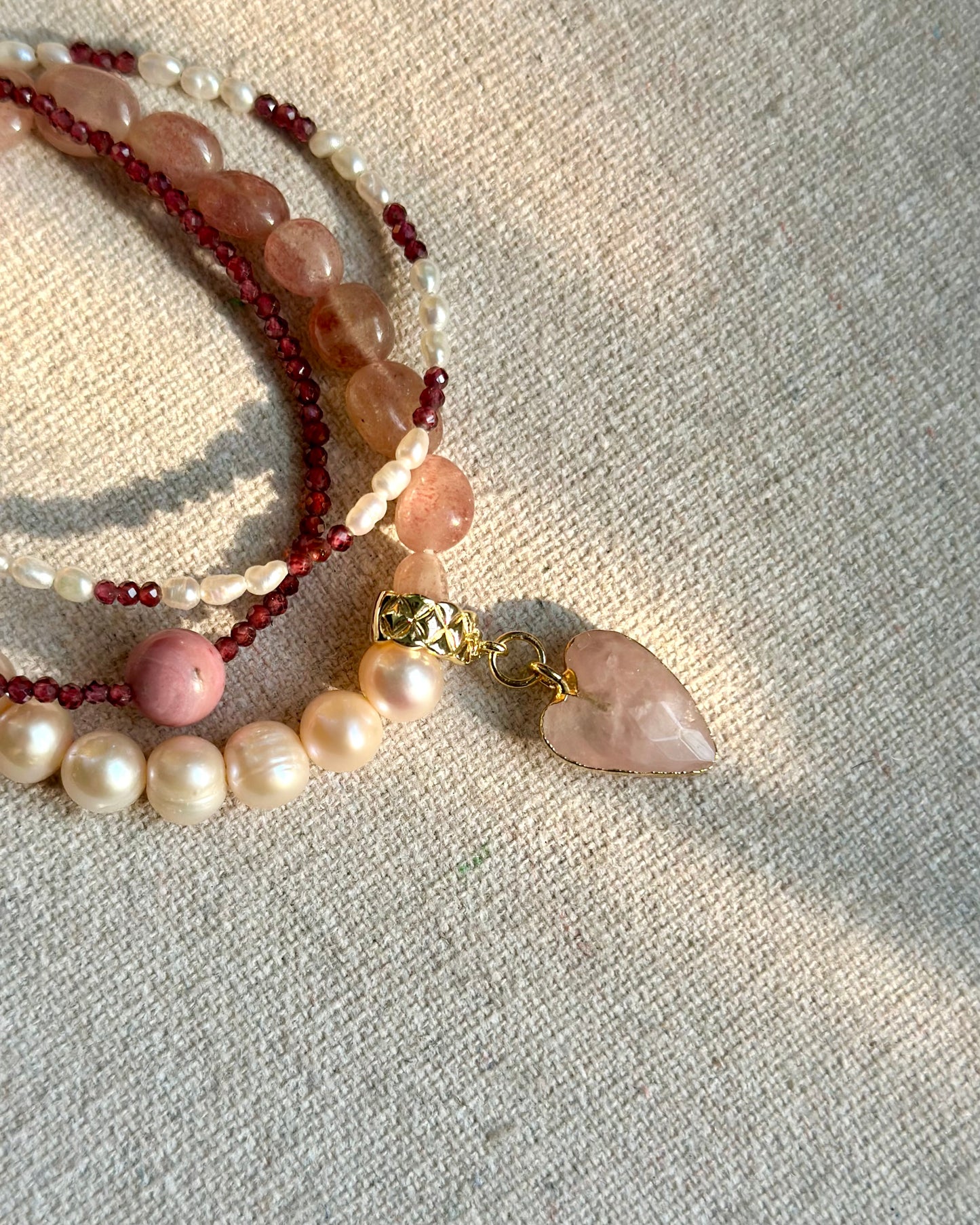 Strawberry Quartz And Rose Quartz Heart Beaded Bracelet