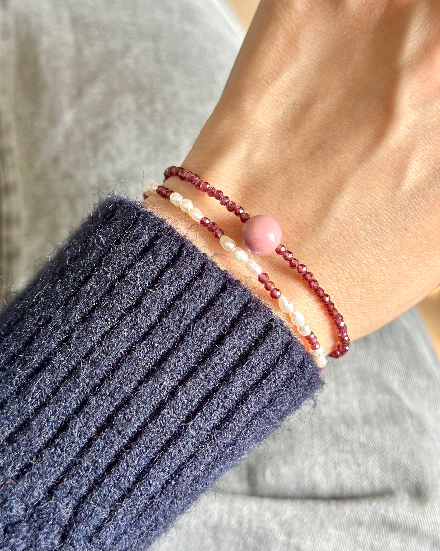 Garnet And Freshwater Pearl Beaded Bracelet