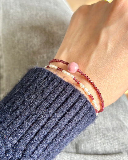 Garnet And Freshwater Pearl Beaded Bracelet