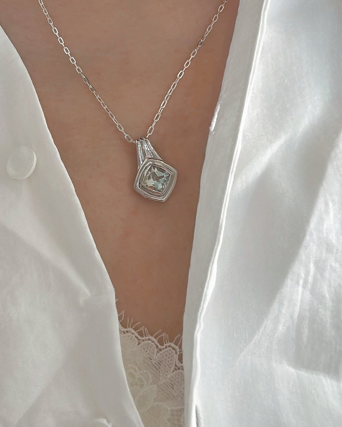 Green Amethyst Sterling Silver Necklace