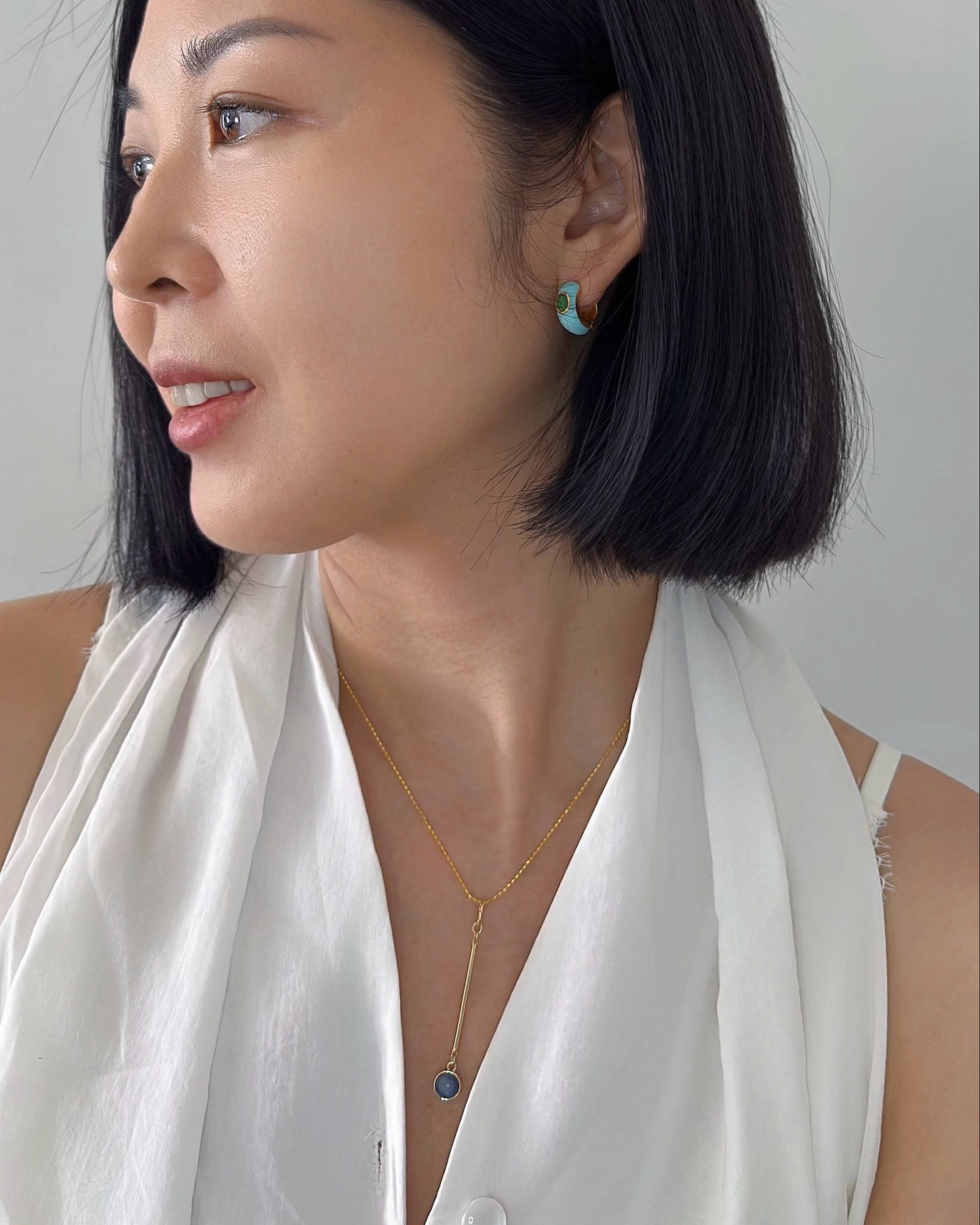 Black Opal Enamel Gold-plated Sterling Silver Ear Hoop