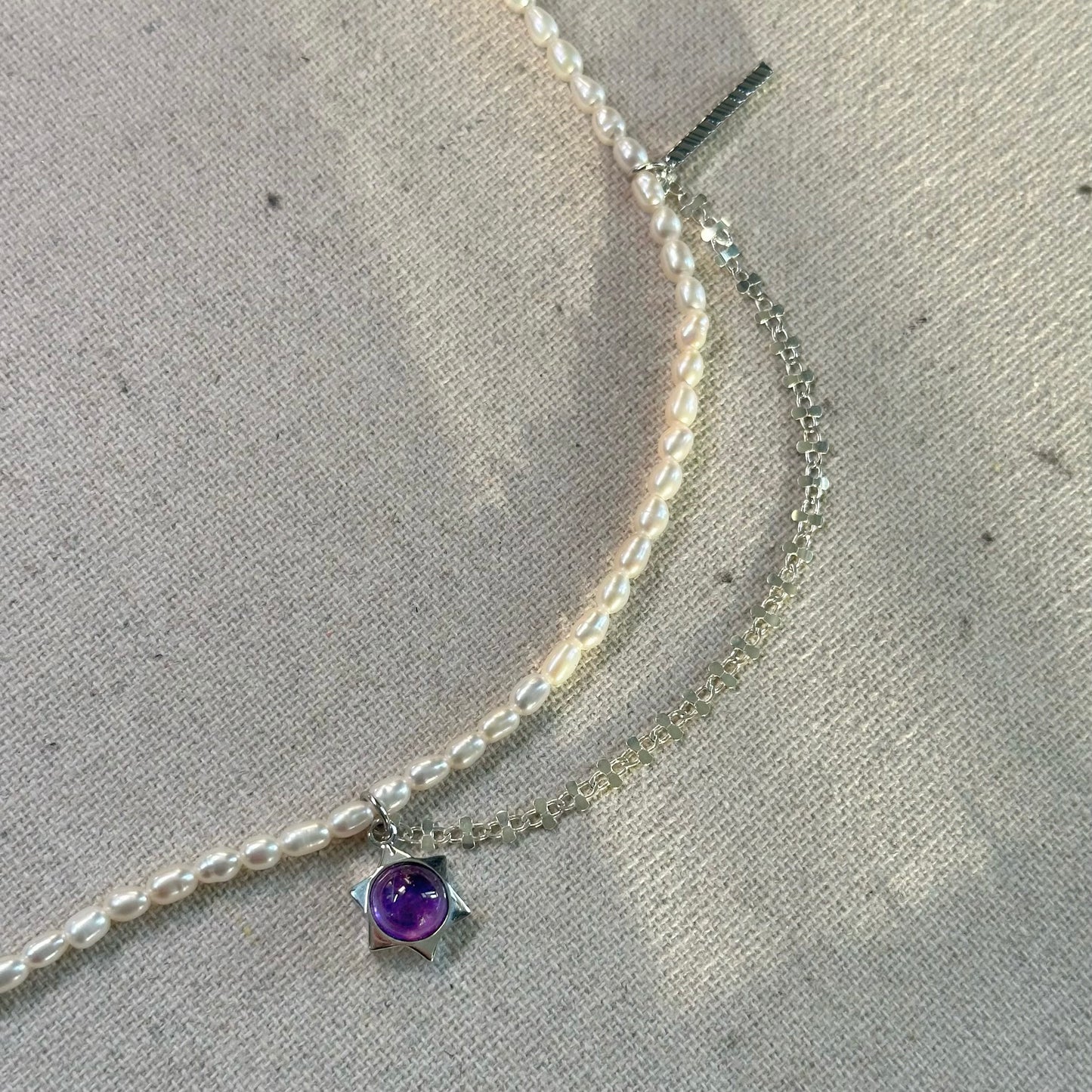 Amethyst And Freshwater Pearl Beaded Sterling Silver Necklace