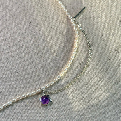 Amethyst And Freshwater Pearl Beaded Sterling Silver Necklace