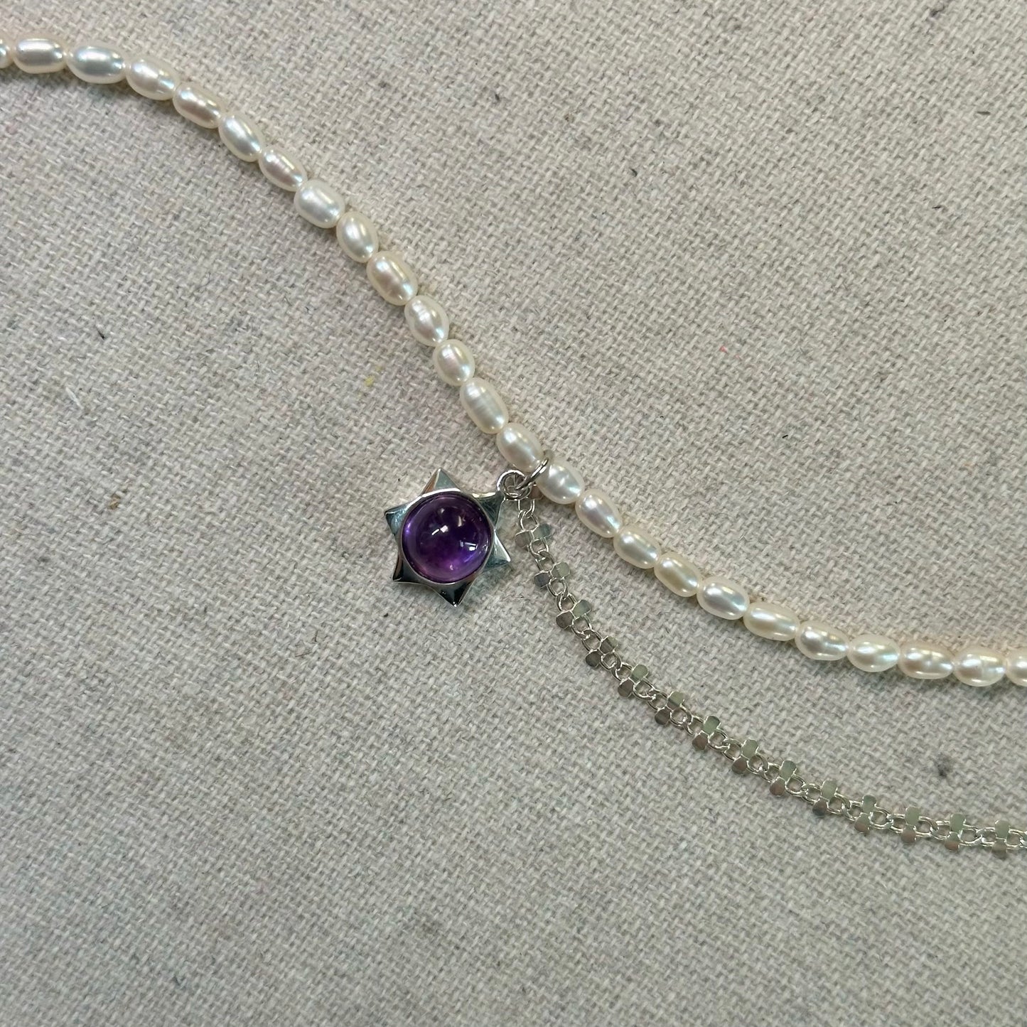 Amethyst And Freshwater Pearl Beaded Sterling Silver Necklace