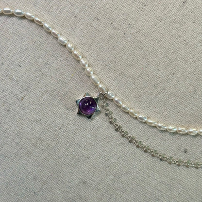 Amethyst And Freshwater Pearl Beaded Sterling Silver Necklace