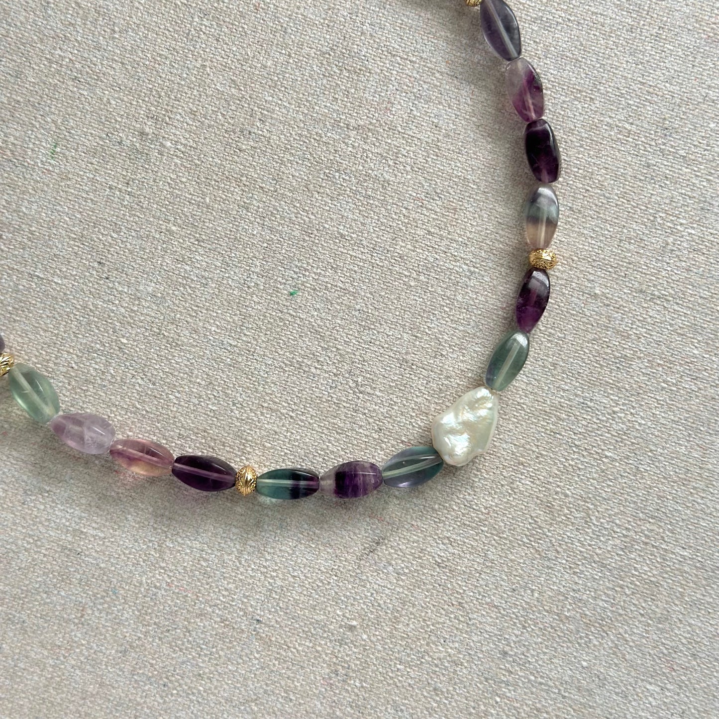 Fluorite And Baroque Pearl Beaded Necklace