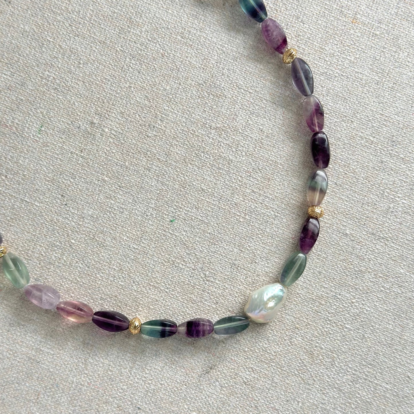 Fluorite And Baroque Pearl Beaded Necklace