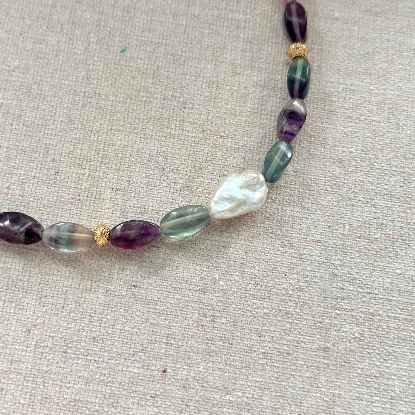 Fluorite And Baroque Pearl Beaded Necklace