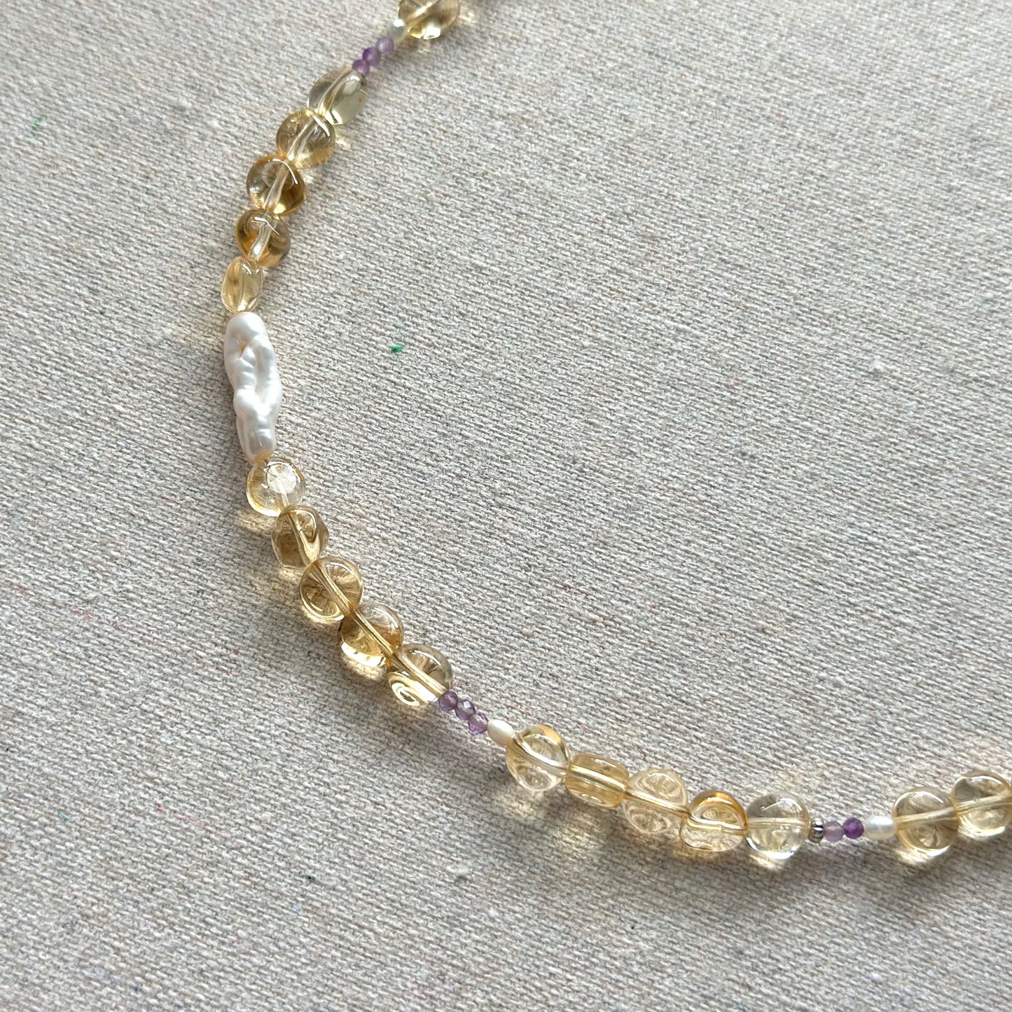 Citrine And Amethyst Mixed Freshwater Pearl Beaded Necklace