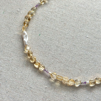 Citrine And Amethyst Mixed Freshwater Pearl Beaded Necklace
