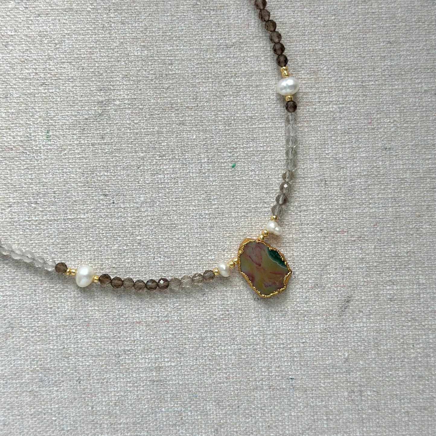 Smoky Quartz Beaded And Agate Necklace