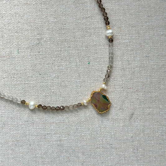 Smoky Quartz Beaded And Agate Necklace