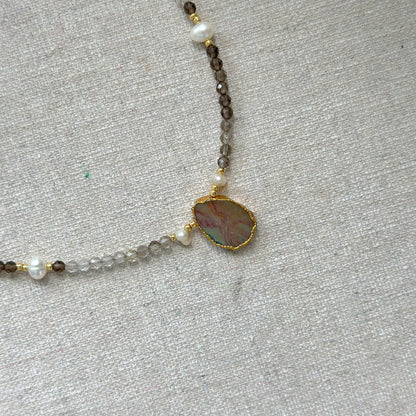 Smoky Quartz Beaded And Agate Necklace