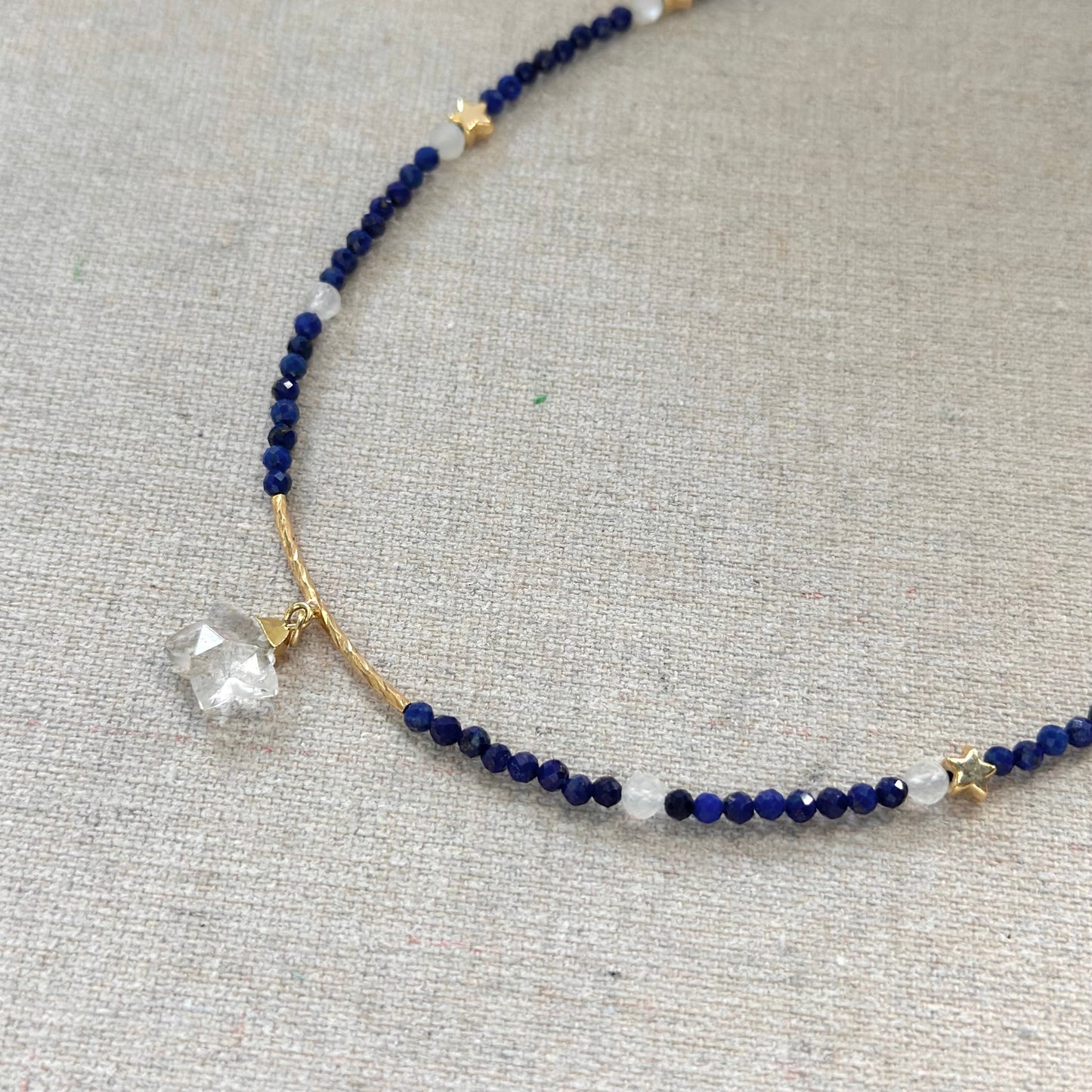 Lapis And Clear Quartz Star Beaded Necklace