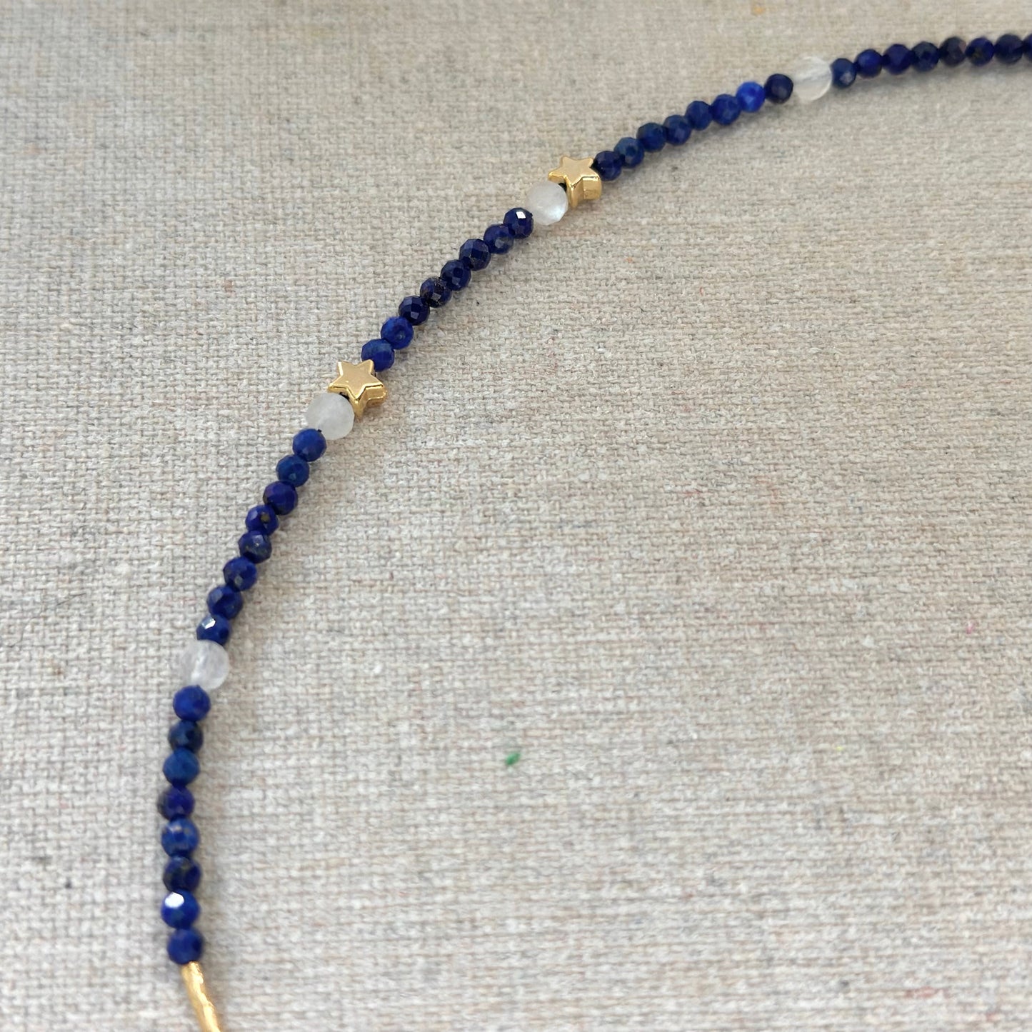 Lapis And Clear Quartz Star Beaded Necklace