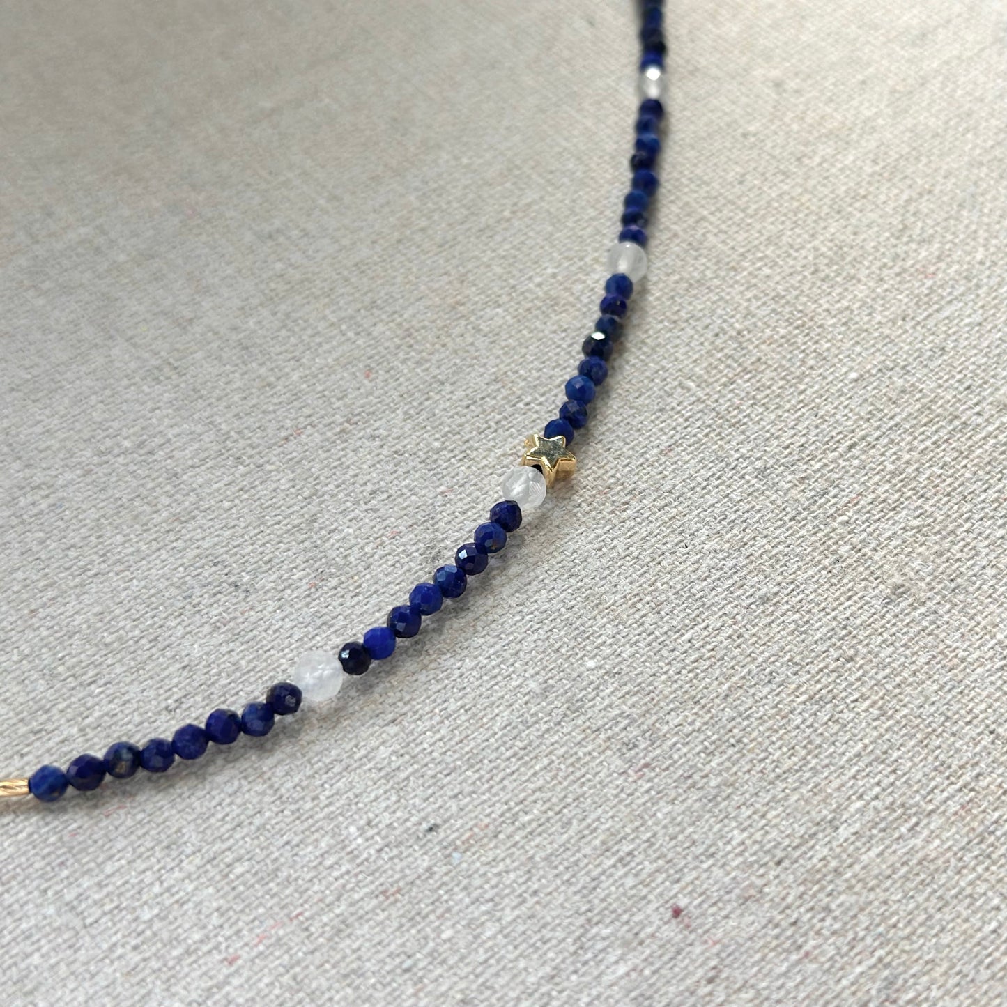 Lapis And Clear Quartz Star Beaded Necklace