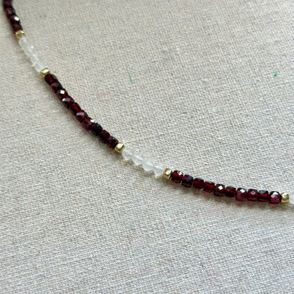 Garnet And Moonstone Beaded  Necklace