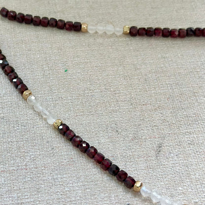 Garnet And Moonstone Beaded  Necklace
