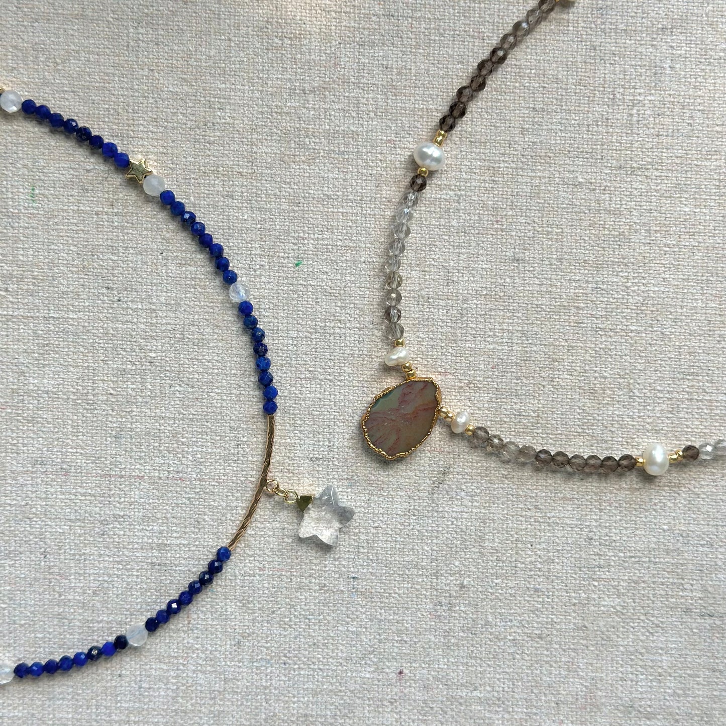 Lapis And Clear Quartz Star Beaded Necklace