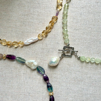Citrine And Amethyst Mixed Freshwater Pearl Beaded Necklace
