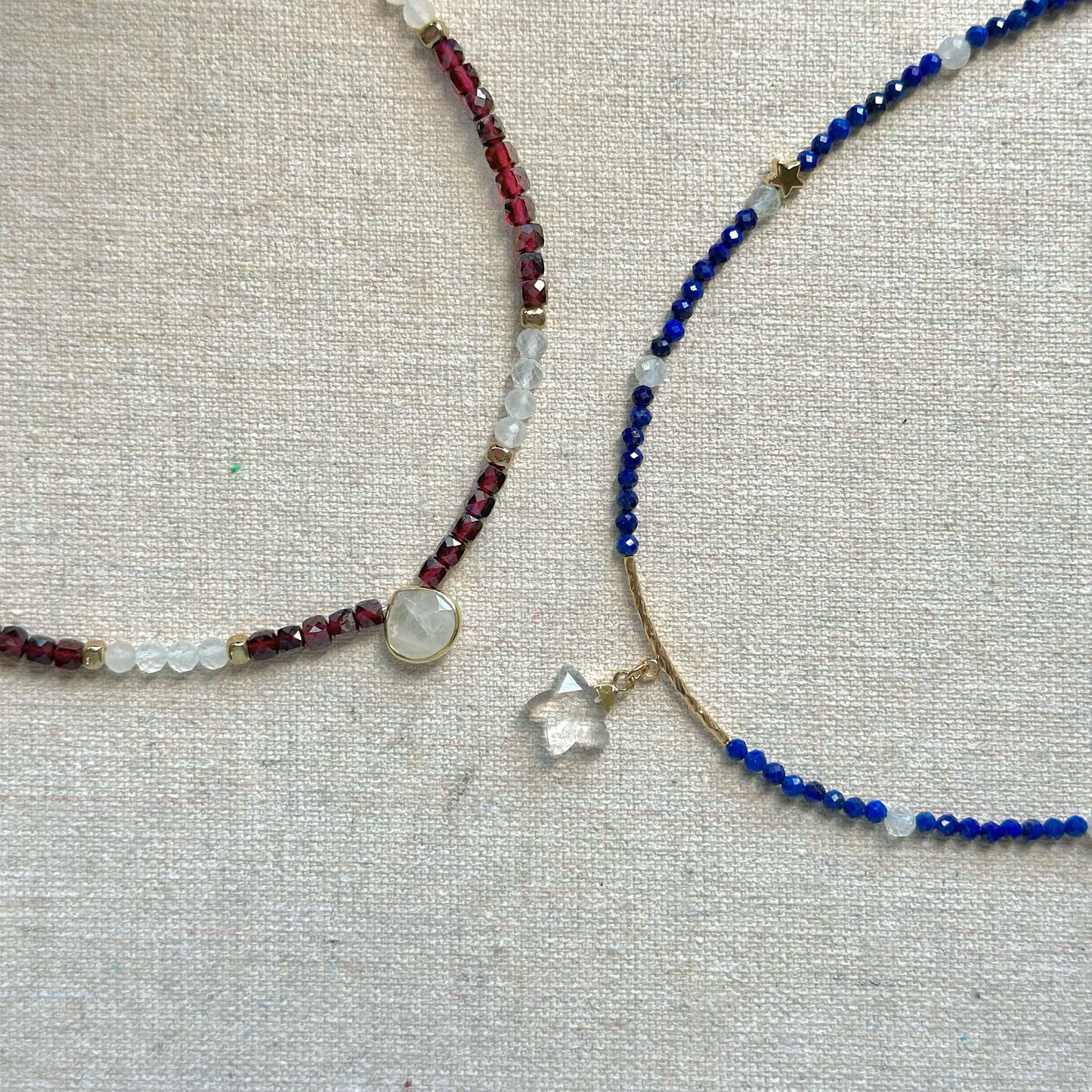 Lapis And Clear Quartz Star Beaded Necklace