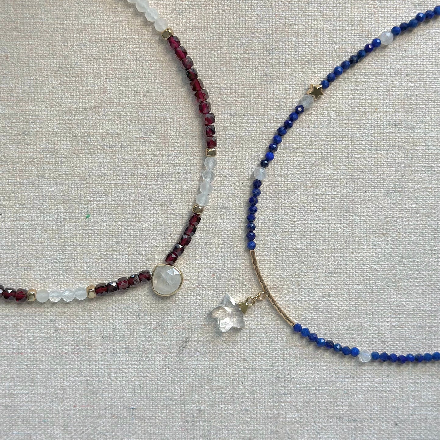 Lapis And Clear Quartz Star Beaded Necklace