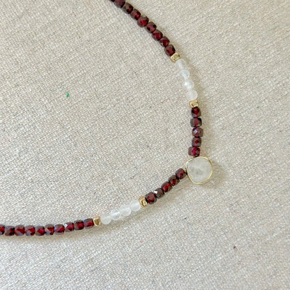 Garnet And Moonstone Beaded  Necklace