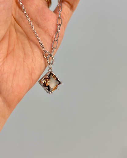 Smoky Quartz Asymmetric Sterling Silver Necklace
