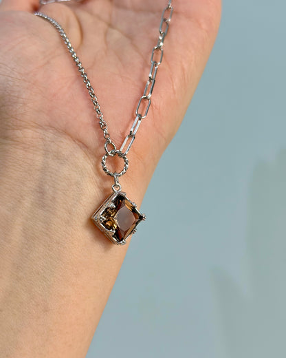 Smoky Quartz Asymmetric Sterling Silver Necklace