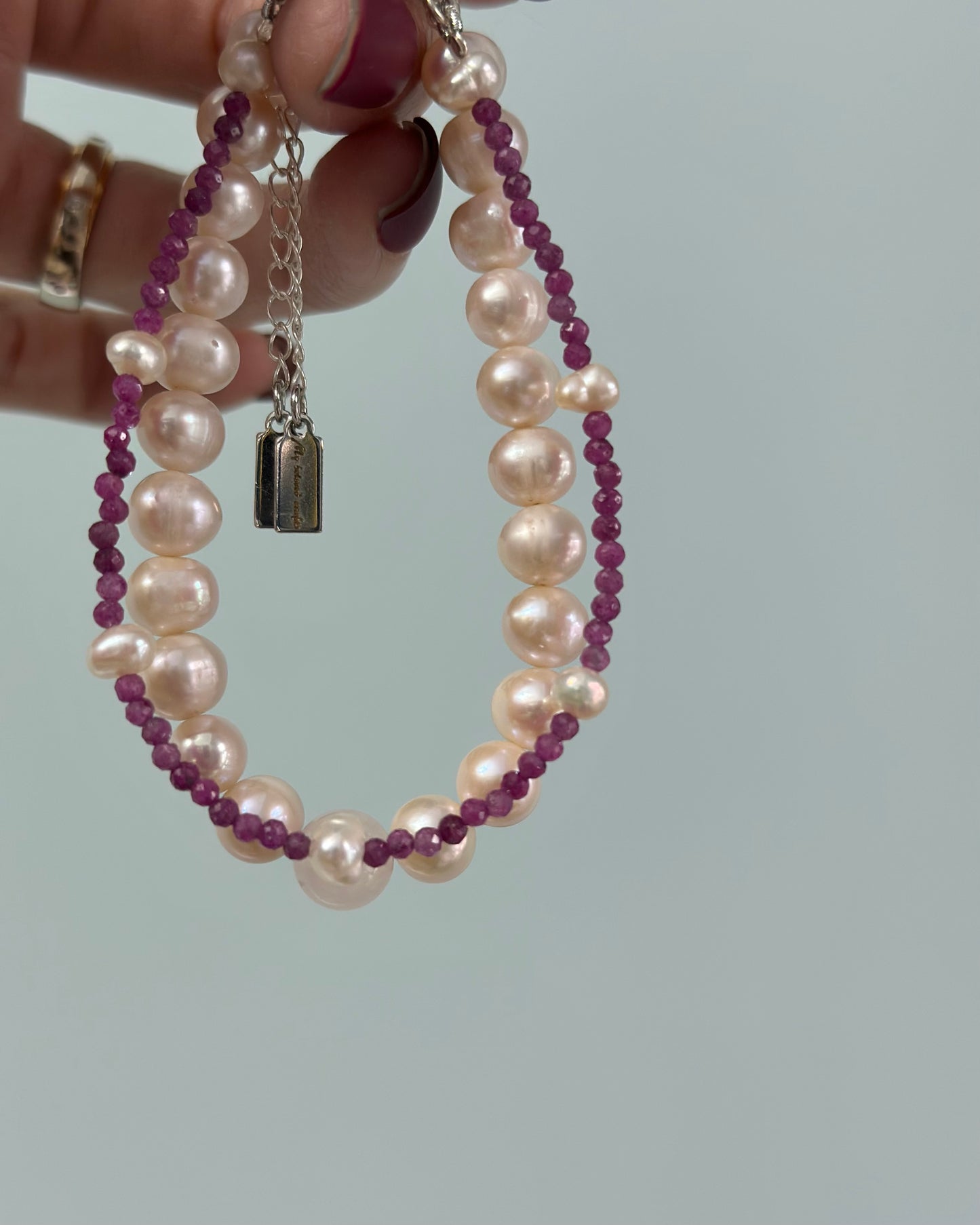 Freshwater Pearl And Rose Quartz Beaded Bracelet