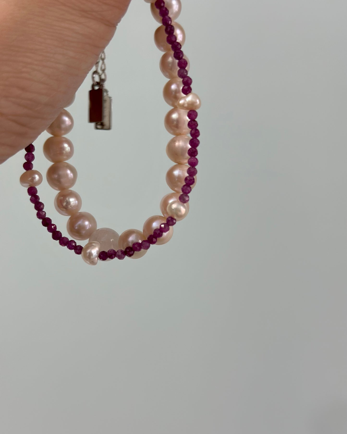 Freshwater Pearl And Rose Quartz Beaded Bracelet