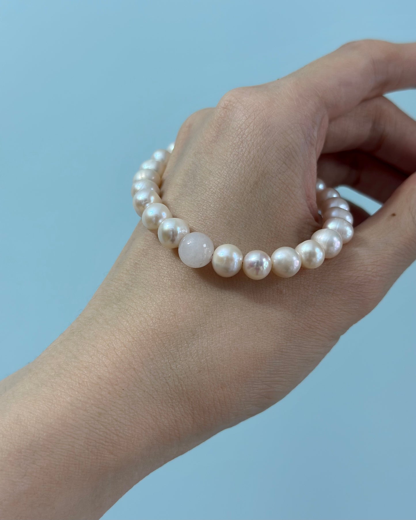 Freshwater Pearl And Rose Quartz Beaded Bracelet