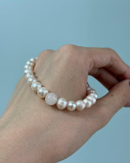 Freshwater Pearl And Rose Quartz Beaded Bracelet