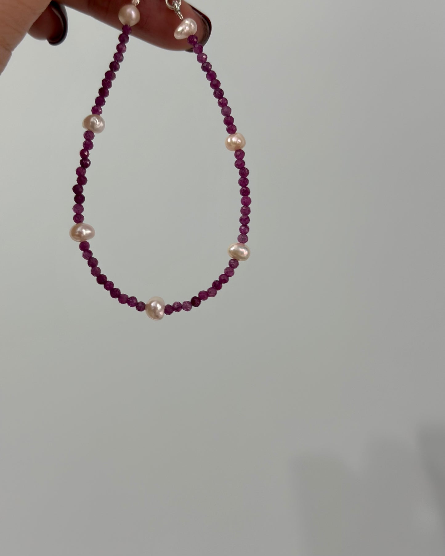 Ruby And Freshwater Pearl Beaded Bracelet