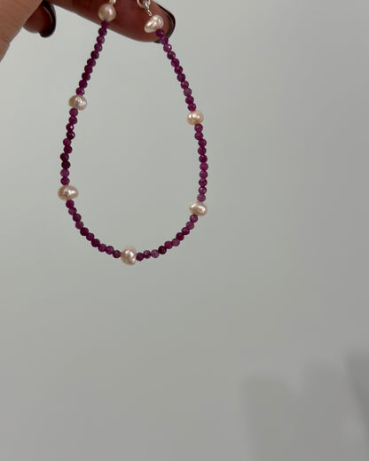 Ruby And Freshwater Pearl Beaded Bracelet