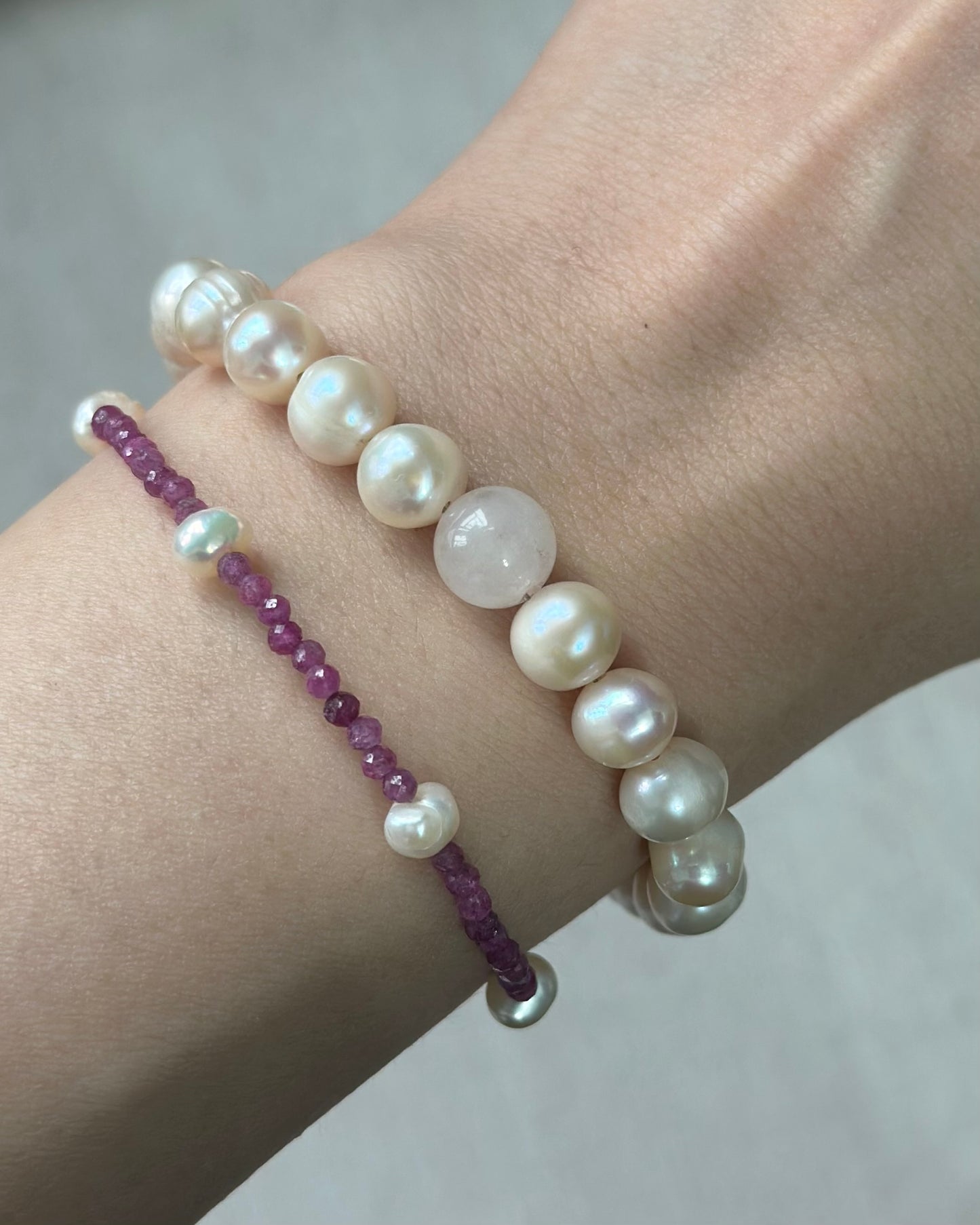 Ruby And Freshwater Pearl Beaded Bracelet