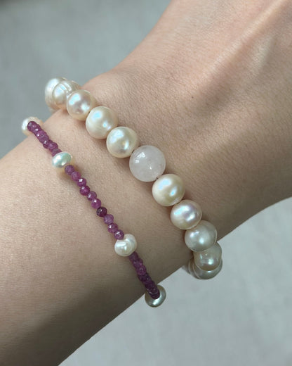 Ruby And Freshwater Pearl Beaded Bracelet
