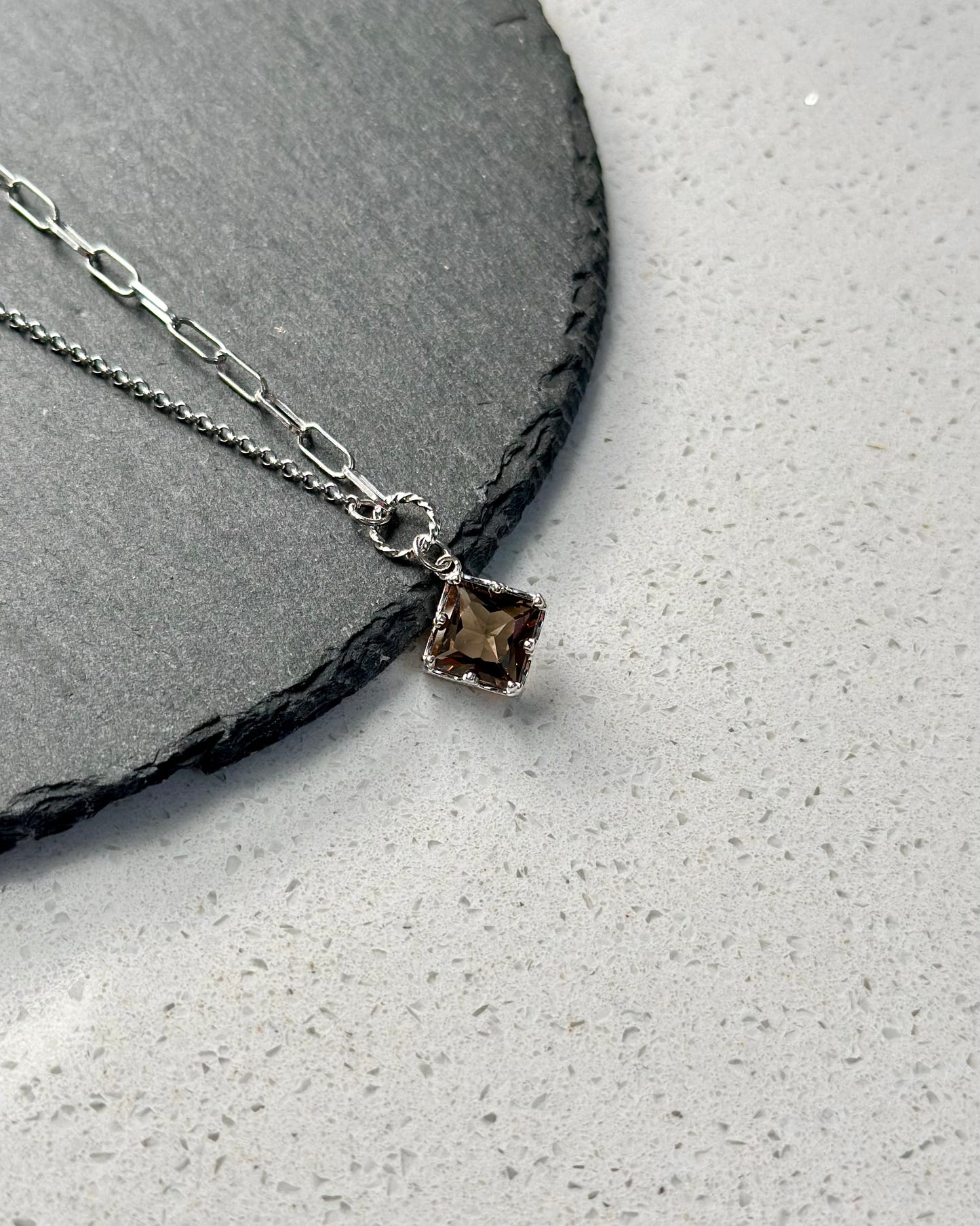 Smoky Quartz Asymmetric Sterling Silver Necklace