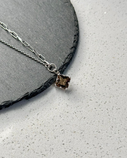 Smoky Quartz Asymmetric Sterling Silver Necklace