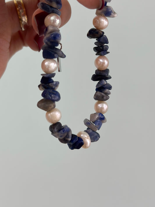 Sodalite Beaded And Freshwater Pearl Bracelet