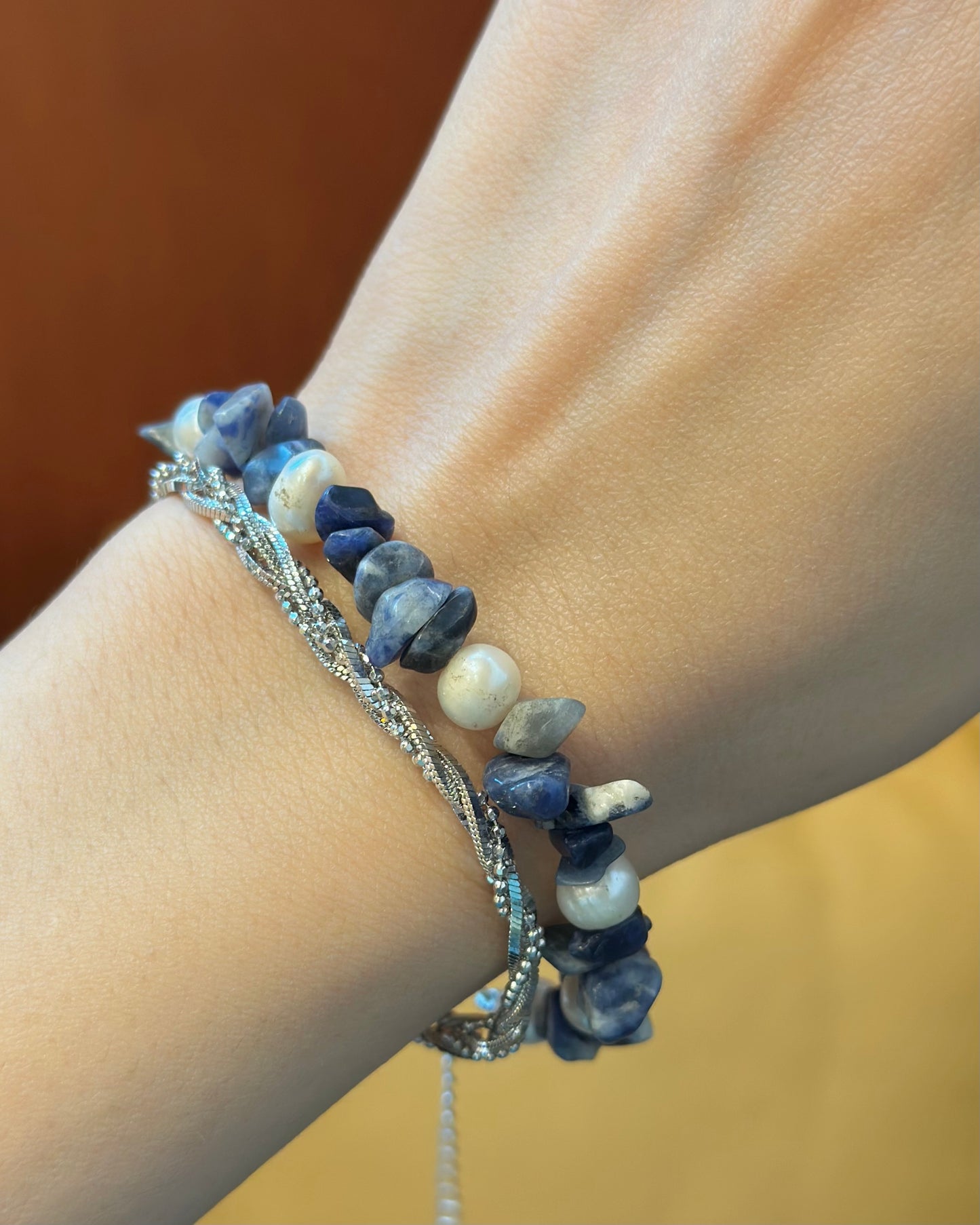 Sodalite Beaded And Freshwater Pearl Bracelet