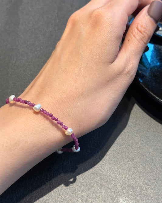 Ruby And Freshwater Pearl Beaded Bracelet