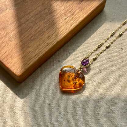 Amber And Amethyst Gold-plated Necklace