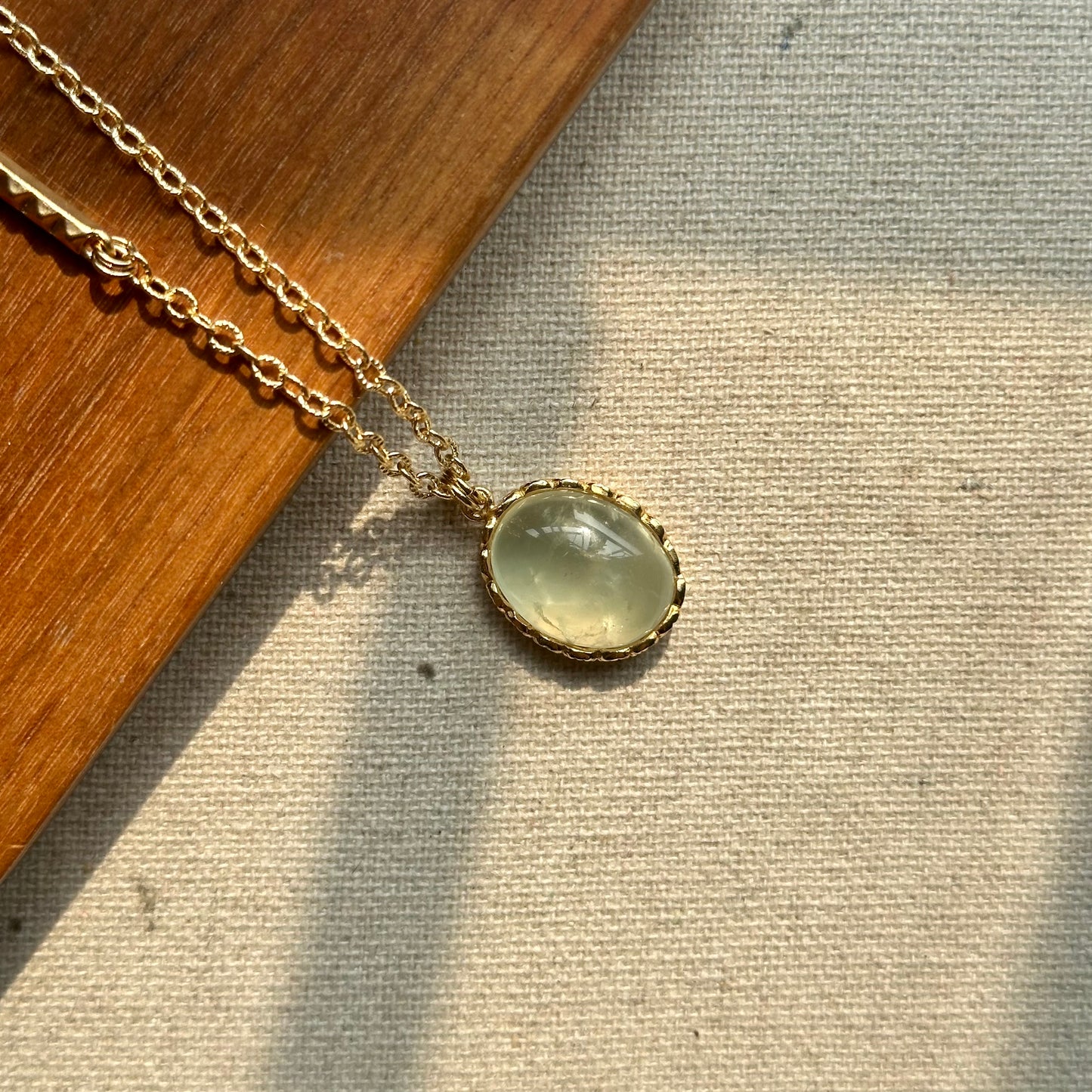 Prehnite Long Gold-plated Necklace