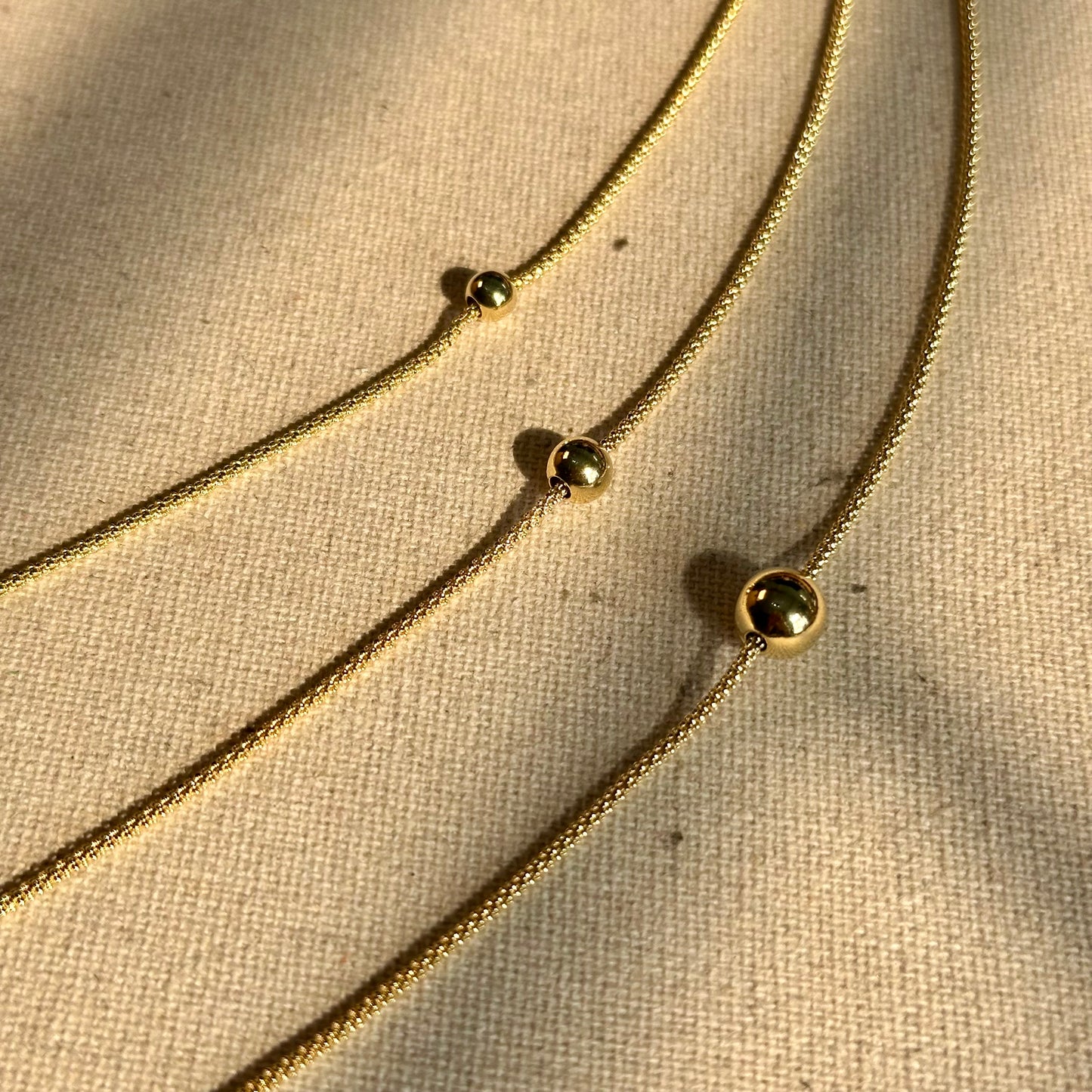 Gold-plated Italian Sterling Silver Triple Layer And Gold Beads Necklace