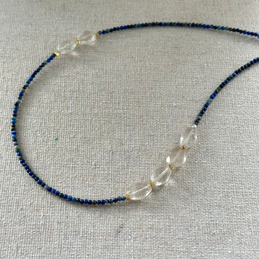 Lapis And Aquamarine Beaded Asymmetric Necklace