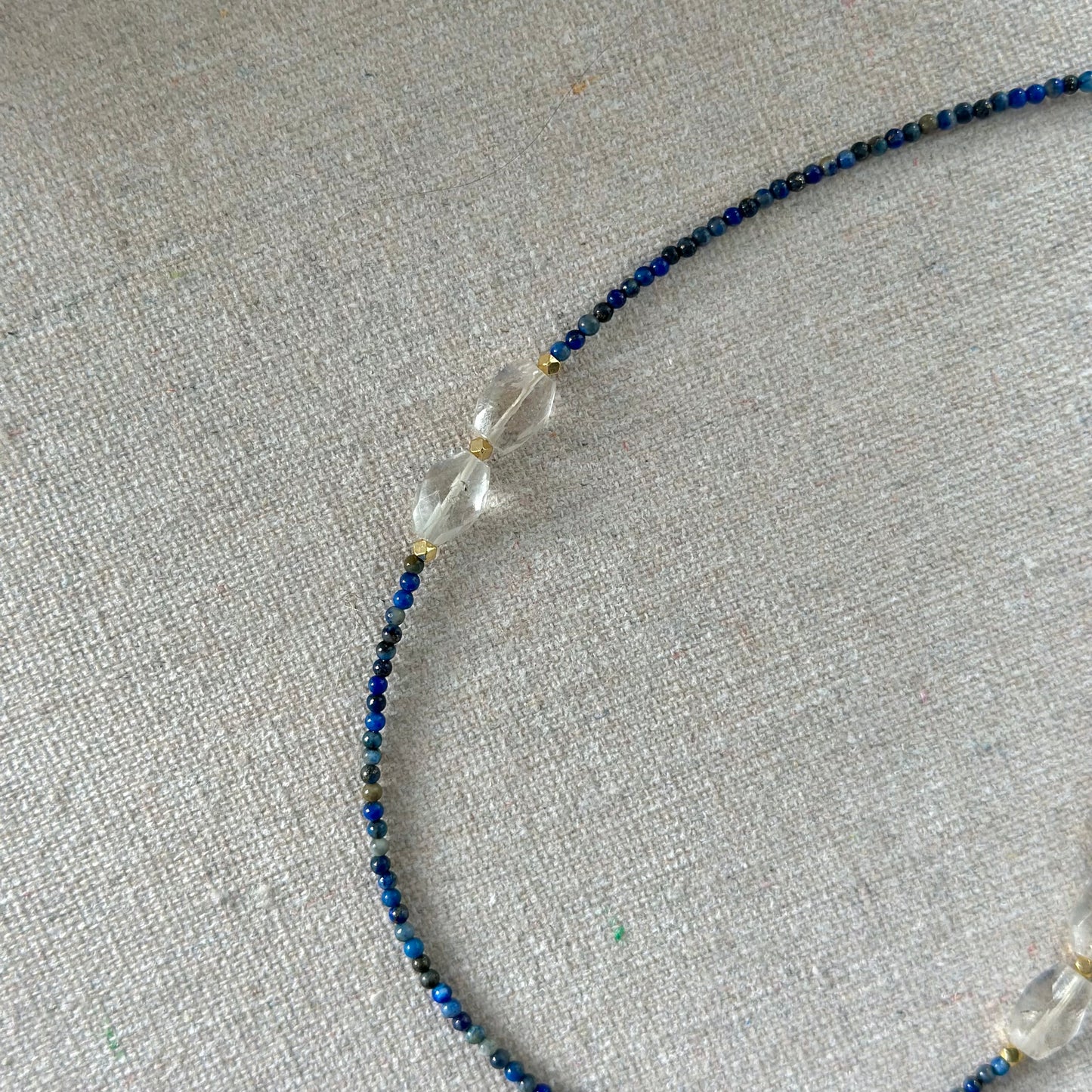 Lapis And Aquamarine Beaded Asymmetric Necklace