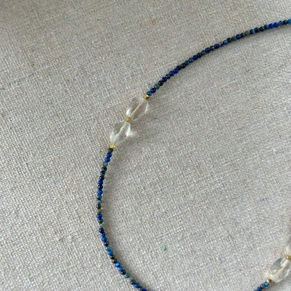 Lapis And Aquamarine Beaded Asymmetric Necklace