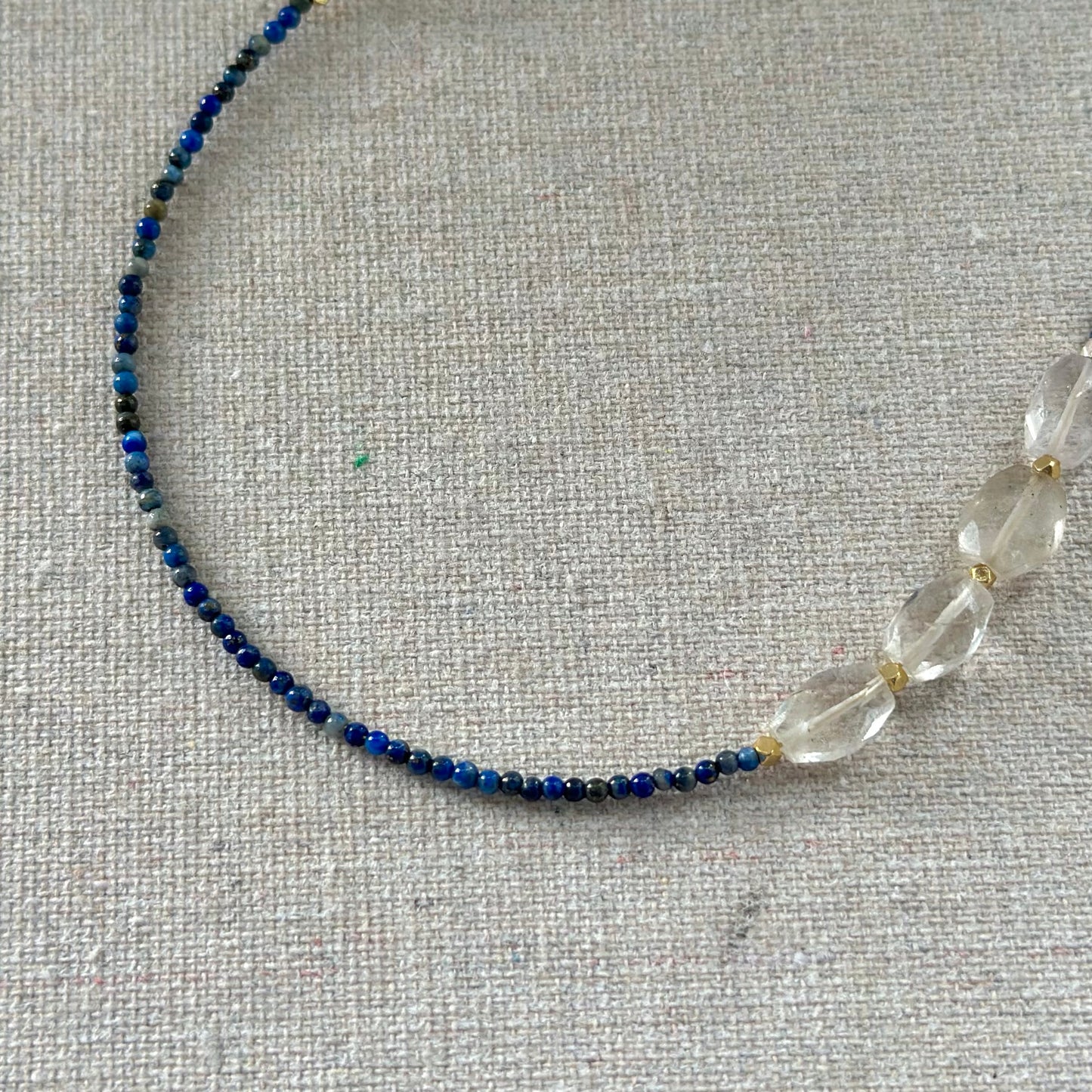 Lapis And Aquamarine Beaded Asymmetric Necklace